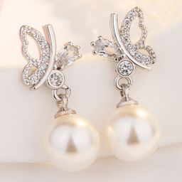 MYKI Silver-Plated Butterfly Shaped Cubic Zirconia Studded Drop Earrings-45