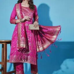 VredeVogel Woven Design Floral Regular Kurta with Trousers & Dupatta-16