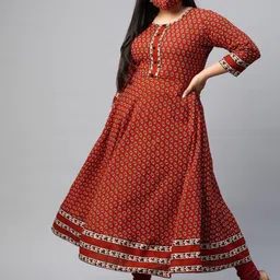 KALINI Plus Size Ethnic Motifs Printed Pure Cotton Round Neck Anarkali Kurta-picture-18