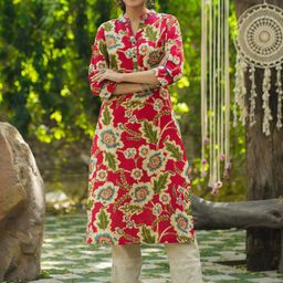 Rain & Rainbow Mandarin Collar Floral Printed Straight Kurta-image-68