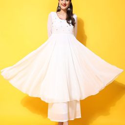 Poshak Hub Embroidered Round Neck Long Sleeve Pleated Anarkali Kurta-14