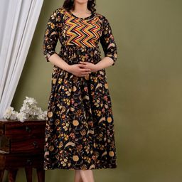 NITVAN Maternity Floral Printed Gathered Fit & Flare Dress-picture-15