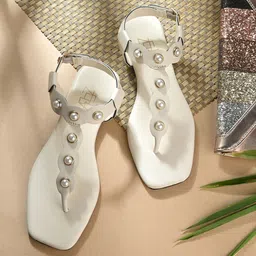 Zebba Embellished Open Toe Flats-16