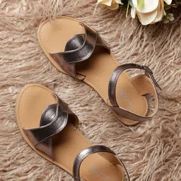 Soul Roots Metallic Textured Open Toe Ankle Flats-21
