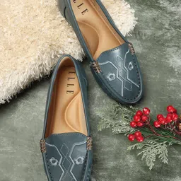 ELLE Embroidered Round Toe Ballerinas-34