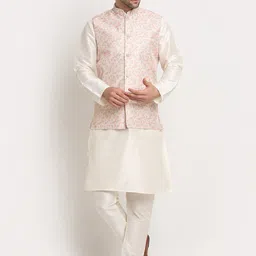 KRAFT INDIA Men Cream-Coloured Kurta & Churidar with Nehru Jacket-picture-7