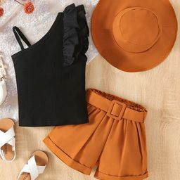 Bold N Elegant Girls One Shoulder Top With Shorts & Hat-image-101