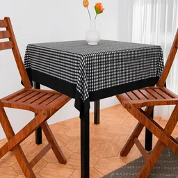 Kuber Industries Black & White Barik Checked Table Cover-50