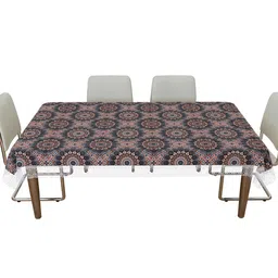 Kuber Industries Black & Beige  Rangoli Printed 8 Seater Dining Table Cloth Cover-74
