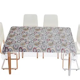 Kuber Industries White Printed 6-Seater Table Cover-87