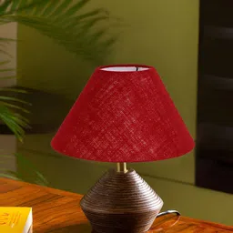 Devansh Maroon Textured Wooden Contemporary Frustum Shaped Table Lamp-55