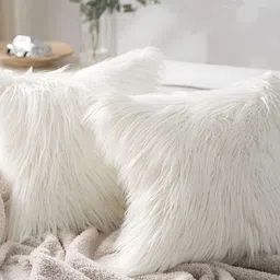 MONKDECOR White 2 Pieces Fur Square Cushion Covers-48