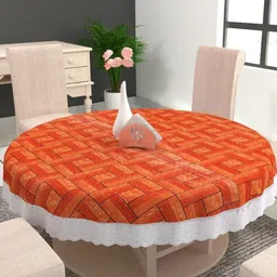 MONKDECOR Orange Geometric Printed Waterproof Round 4-Seater Table Cover-41