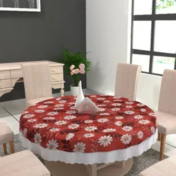 MONKDECOR Red Floral Waterproof Round 4-Seater Table Cover-35