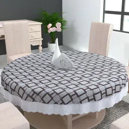 MONKDECOR Grey Geometric Printed Waterproof Plastic Round 4-Seater Table Cover-10