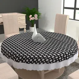 MONKDECOR Black Geometric Printed Waterproof Round 6-Seater Table Cover-14