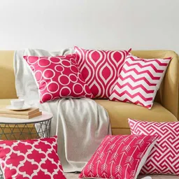 MODERN HOMES Pink Set of 6 Geometric Cushion Covers-9