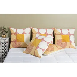 HANDICRAFT PALACE Set of 2 White & Mustard Geometric Square Cushion Covers-1