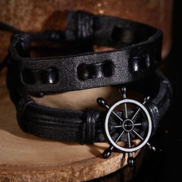 The Roadster Lifestyle Co Men Set of 2 Black Alloy Multistrand Bracelet-11