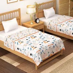 Story@home White & Orange Set of 2 Floral AC Room 150 GSM Single Bed Dohar-image-30