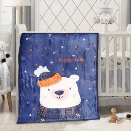 Baby Moo Blue & White Cartoon Characters Heavy Winter 210 GSM Single Bed Blanket-57