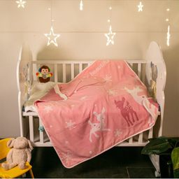 Baby Moo Pink & White Cartoon Characters Heavy Winter 210 GSM Single Bed Blanket-41