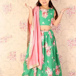 VASTRAMAY Girls Floral Printed Sequinned Ready to Wear Lehenga & Choli With Dupatta-picture-28