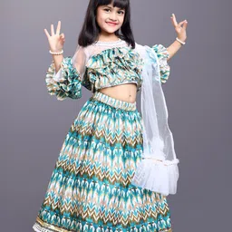 BAESD Girls Printed Puffed Sleeves Georgette Ready to Wear Lehenga & Blouse With Dupatta-image-87
