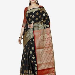 Indian Fashionista Black & Red Ethnic Motifs Zari Art Silk Maheshwari Saree-image-87