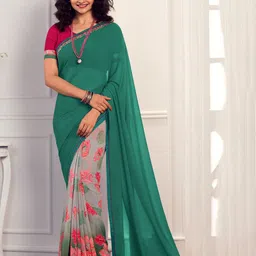 VAIRAGEE Floral Printed Poly Georgette Half and Half Saree-picture-7