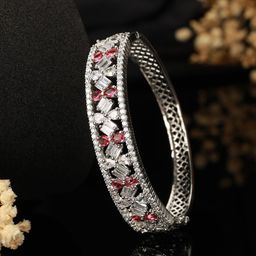 Jazz and Sizzle Rhodium-Plated Brass American Diamond Bangle-Style Bracelet-image-34
