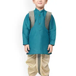 BAESD Boys Mandarin Collar Straight Kurta With Dhoti Pants And Jacket-39