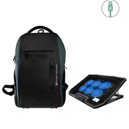 SWISS MILITARY Unisex Black Backpack With USB Charging Port And Laptop Cooling Flexi Stand-31