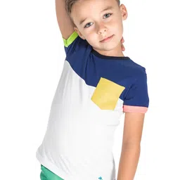 Cherry Crumble Unisex Kids Navy Blue & White Colourblocked Round Neck T-shirt-image-79
