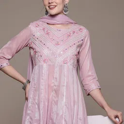 Readiprint Fashions Women Embroidered Empire Mirror Work Pure Cotton Kurta with Trousers & With Dupatta-image-47