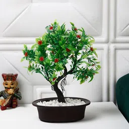 FOLIYAJ Green & Red Artificial Flowers With Pot-25