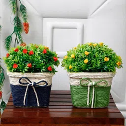 FOLIYAJ 2 Pieces Green Artificial Flowers and Plants With Pots-26