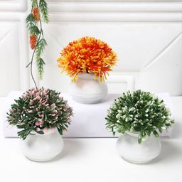 FOLIYAJ Green & Orange 3 Pieces Artificial Flowers With Pots-8