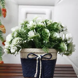 FOLIYAJ White & Green Artificial Flowers With Pot-16