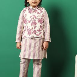 Readiprint Fashions Boys Floral Printed Regular Mirror Work Pure Cotton Kurta with Pyjamas-22