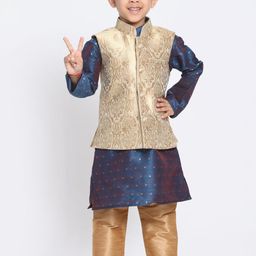 VASTRAMAY Boys Geometric Woven Design Jacquard Straight Kurta With Pyjama & Nehru jacket-14