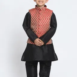 VASTRAMAY Boys Mandarin Collar Straight Kurta with Pyjama & Nehru Jacket-27