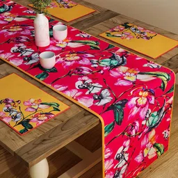SEJ by Nisha Gupta Set of 6 Red Printed Cotton Table Placemats and Runner-1