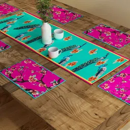 SEJ by Nisha Gupta Set of 6 Green Table Placemats & Runner-27