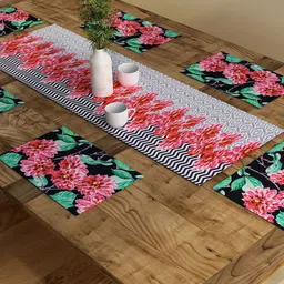 SEJ by Nisha Gupta Set of 6 Red Printed Table Placemats & Runner-26