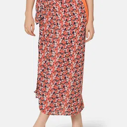 Da Intimo Black & Beige Floral Printed Georgette Wrap Around Sarong-picture-55