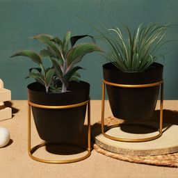 Homspurts Black 2 Pieces Solid  Oval Planters-11