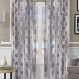 ROMEE Off White & Brown Set of 2 Floral Sheer Door Curtains-22