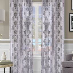 ROMEE Off  Set of 2 White & Grey Floral Sheer Door Curtain-14