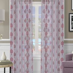 ROMEE Off White & Maroon Set of 2 Floral Sheer Long Door Curtain-24